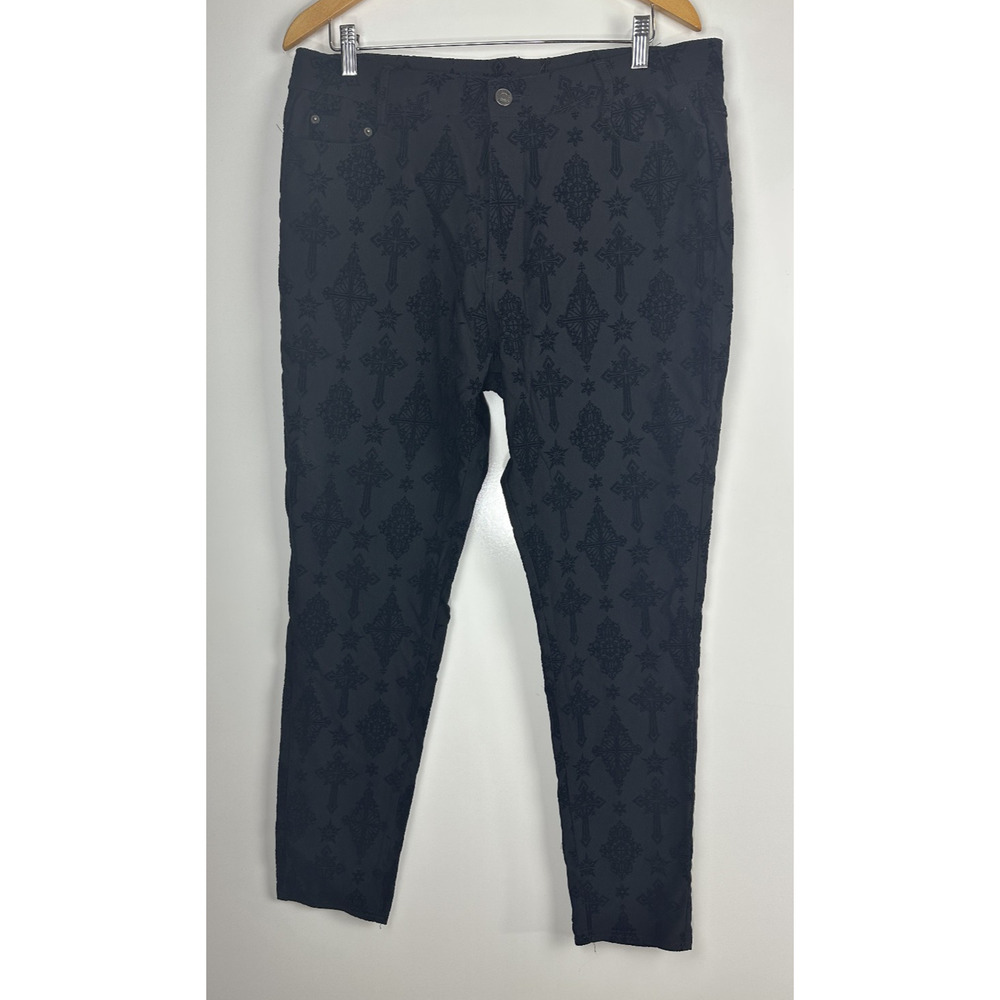 NWT Killstar Nora Flocked Trousers Velvet Baroque Cross XL Gothic Grunge Skinny - Picture 2 of 13